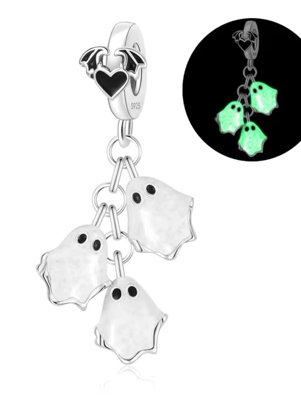 Glow-in-the-Dark Ghost Triple Dangle Charm